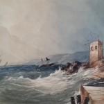 marine aquarelle tableau dessin ancien isabey Jules Noël gudin vernet bateau navire tempête mer tour XIXème sècle (1)