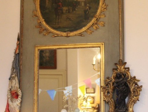 trumeau style louis XVI XIXe siècle tableau peinture scene de chasse miroir cheminée (3)