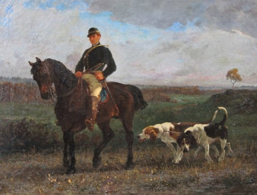 Brunet Houard le piqueur tableau chasse a courre venerie huile sur toile XIXe siècle (3)