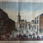 vue d'optique gravure couleur auxerre place XIX eme siècle vue de la tour de l'horloge département de  de l'yonne